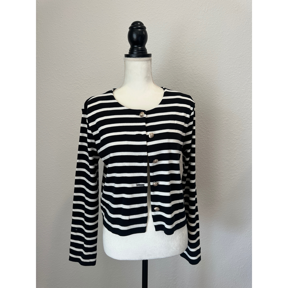 Ann Taylor Striped Cardigan in Blue & White